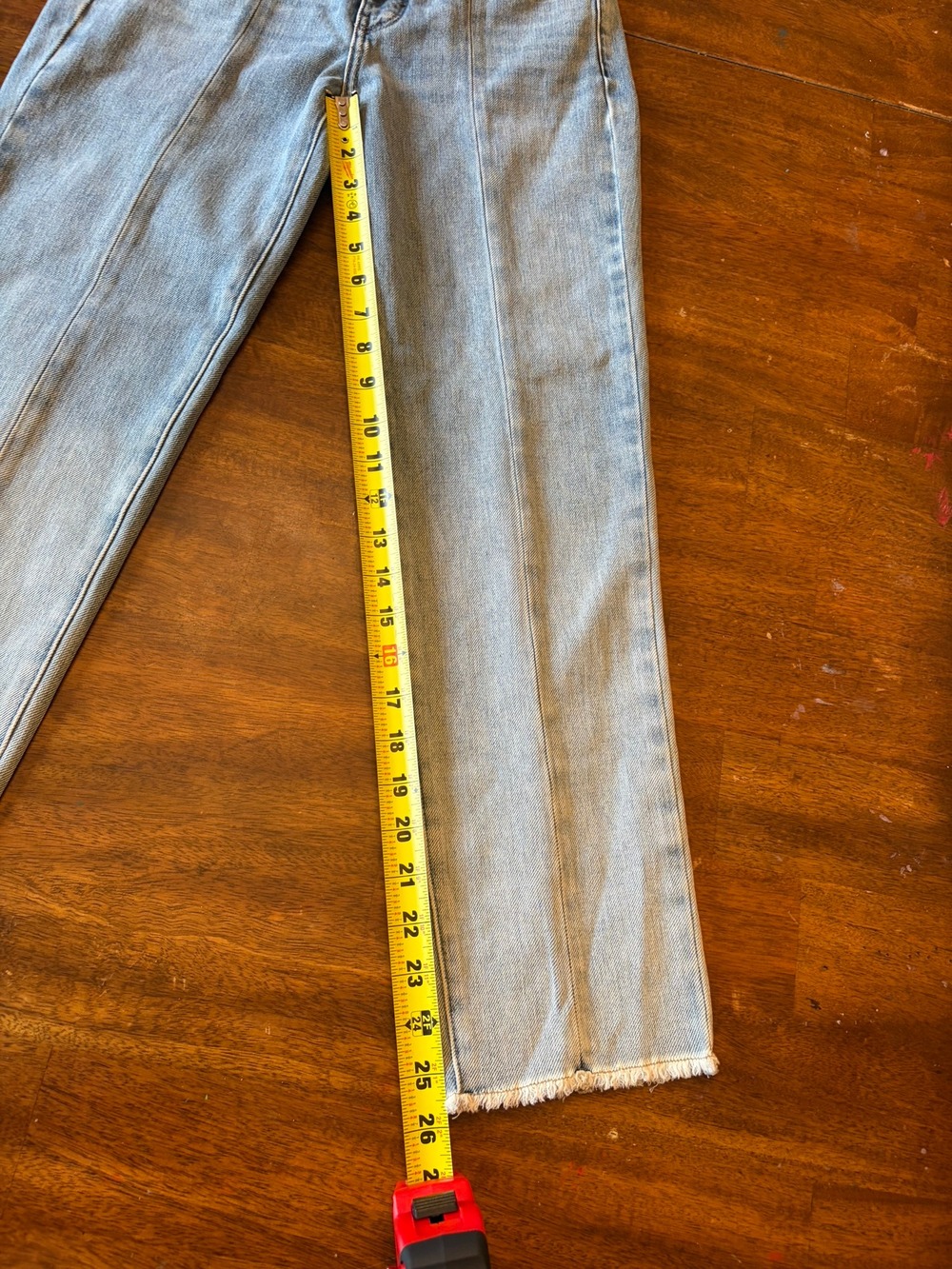 WHBM High-Rise Straight Jeans Size 00 Light Wash Raw Slit Hem Pintuck - Picture 12 of 14